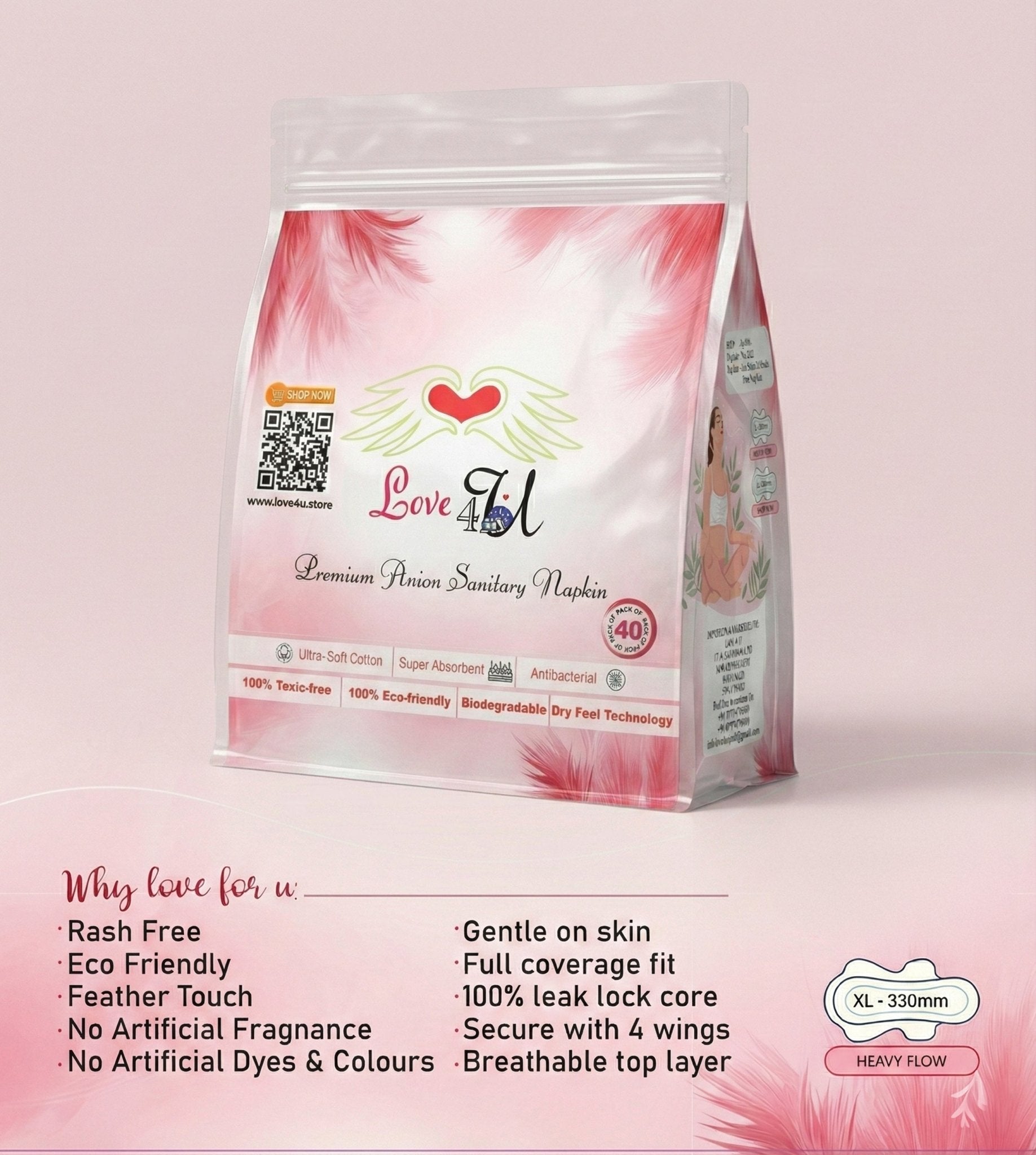 Love4u Anion Sanitary Napkin 330mm - 40pcs - Love4u.store