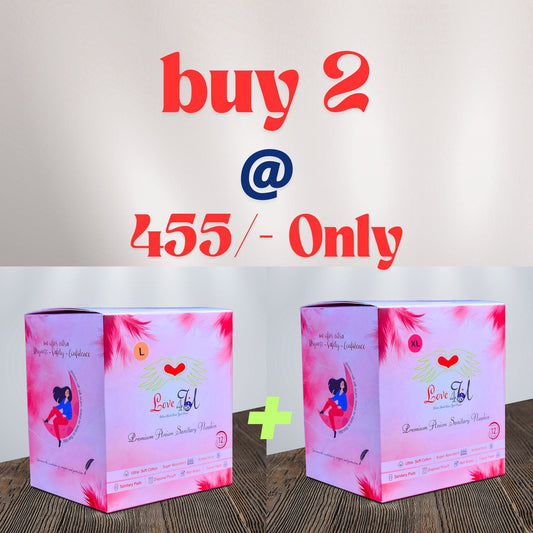 Love4u BUY 2 COMBO Premium Period Care Pouch Pack of 2(Total 24 N)( 12 L - 290mm & 12 XL - 330mm) - Love4u.store